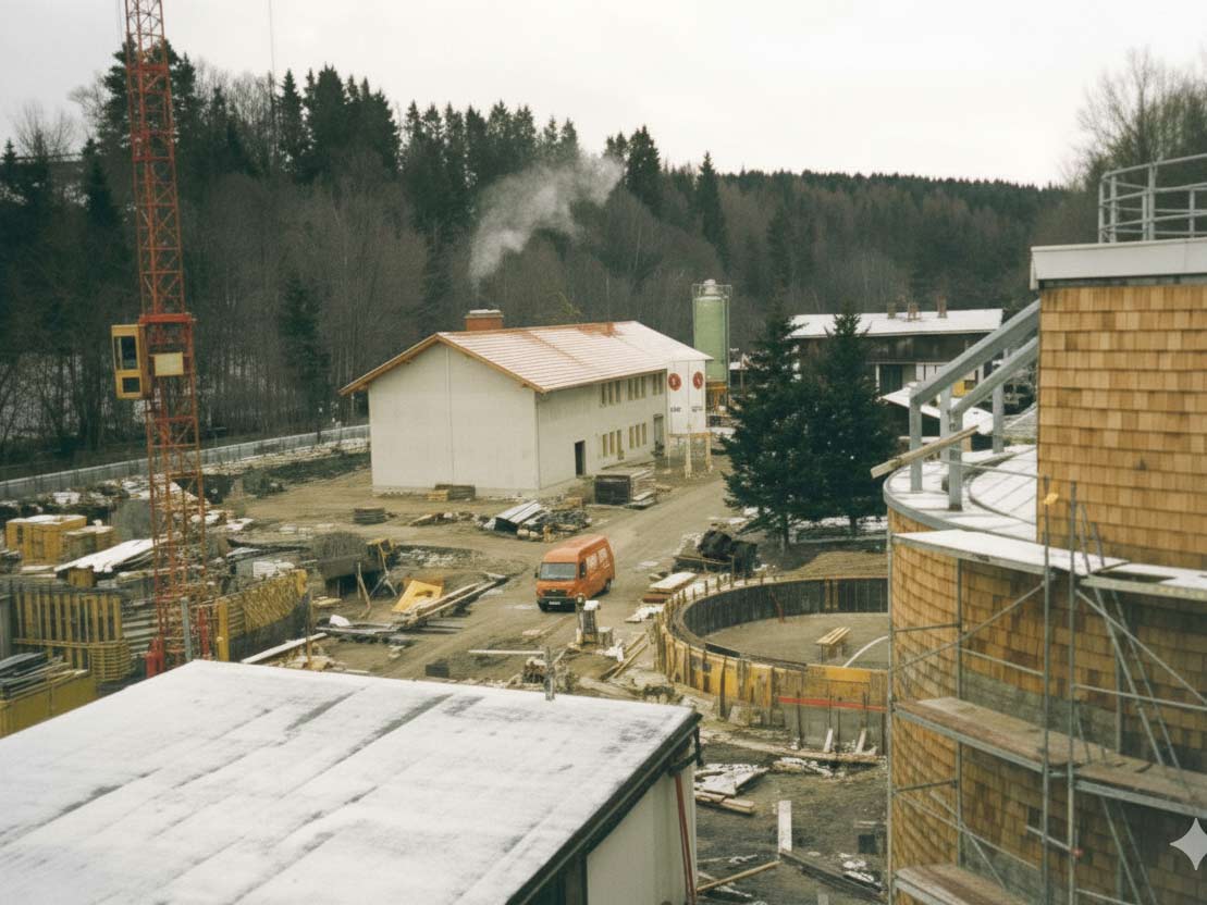 Blick auf den Bau des Schlammenwässerungsgebäudes