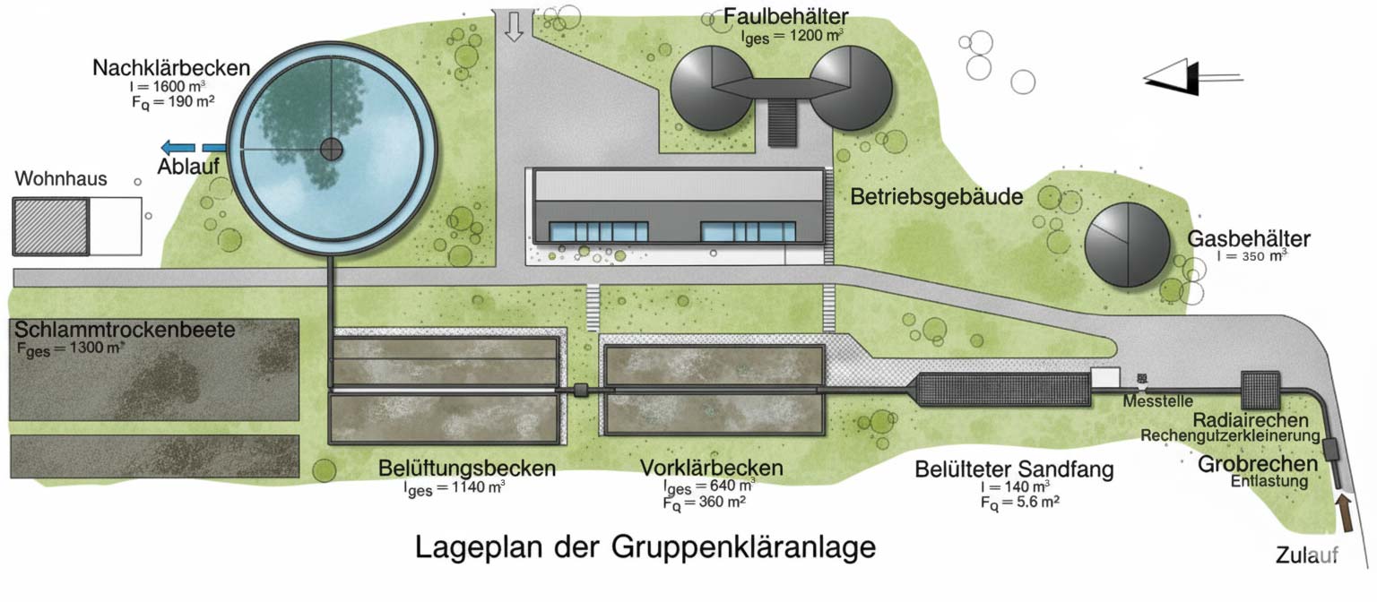 Schemabild der ersten Kläranlage von 1964